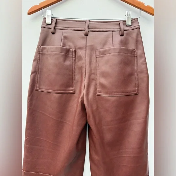7 For All Mankind Brown Faux Leather High Rise Boot Cut Pants Size XS - Picture 3 of 7